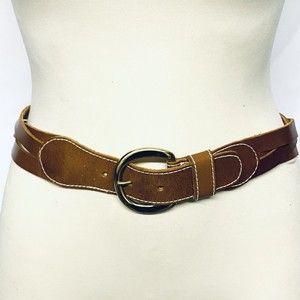 Vintage Braided Leather Belt Tan Brown Size Medium Solid Brass Buckle Taiwan